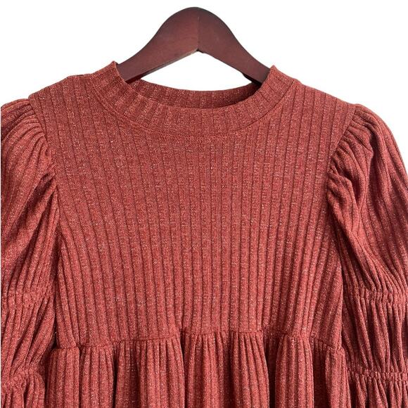 Bonnie Jean Girls Sweater Dress 12 Rust Metallic Thread Matching Necklace Tiered - Picture 7 of 10